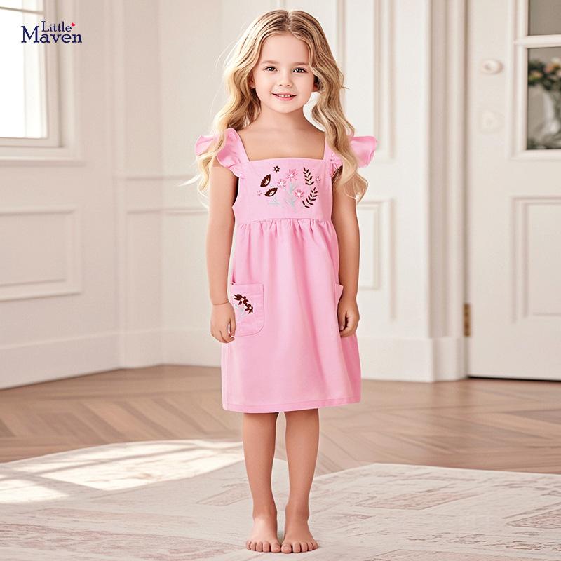 ワンピース ガールズ プリンセス かわいい 花柄 刺繍 ノースリーブ Aライン 子供服 女の子 キッズ 90cm 100cm 110cm 120cm 130cm 140cm