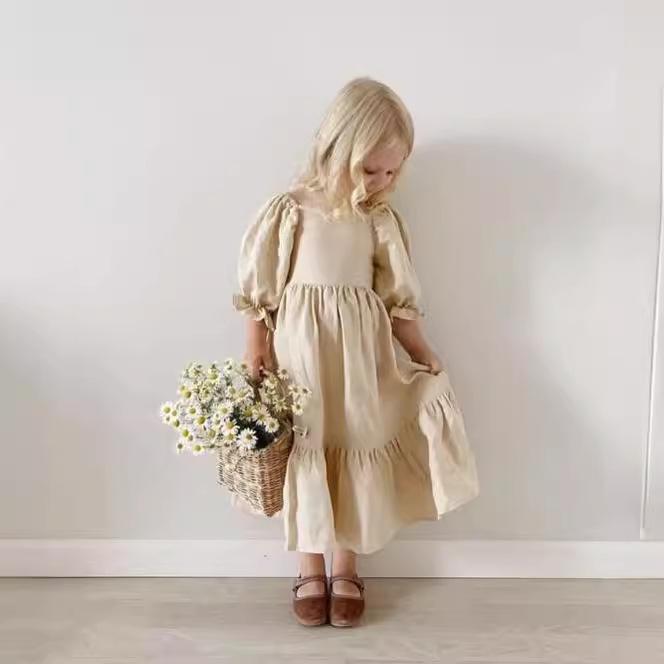 ワンピース キッズ 子供服 麻 リネン Aライン 春夏 ノースリーブ 膝丈 イングリッシュスタイル バブル..