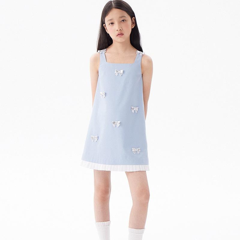 ワンピース 女の子 夏 Aライン スパンコール 立体 蝶結び ゆったり ギャザー 切り替え 中大童 120 130 ..