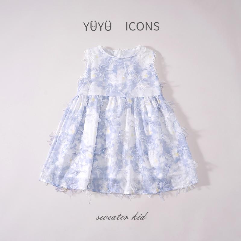 ワンピース キッズ 女の子 子供服 花柄 コットン ノースリーブ Aライン パープル 100cm 110cm 120cm 13..