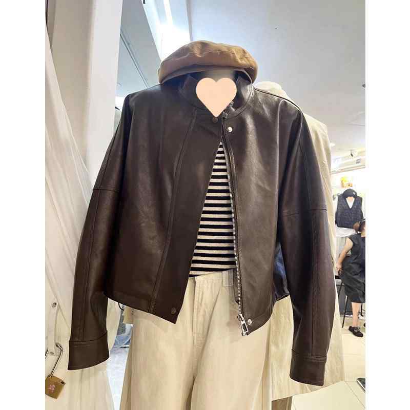 ジャケット レディース 秋冬 アウター ショート丈 立襟 レトロ カジュアル ゆったり 杏色 茶色系 アクリル 通勤