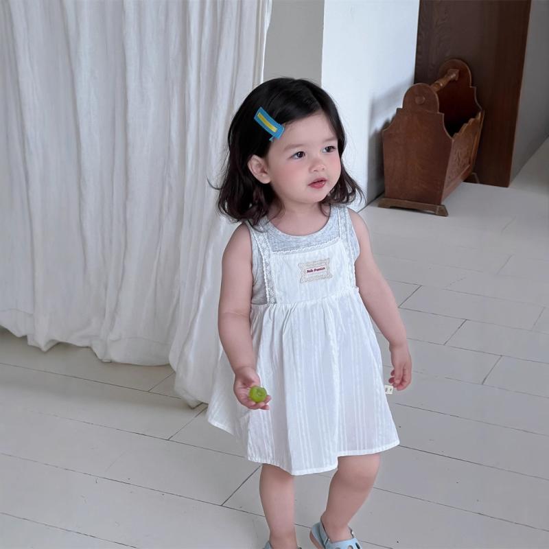 ベビー服 女の子 ワンピースセット 夏物 薄手 子供用 2点セット ノースリーブ Tシャツ 吊りスカート か..