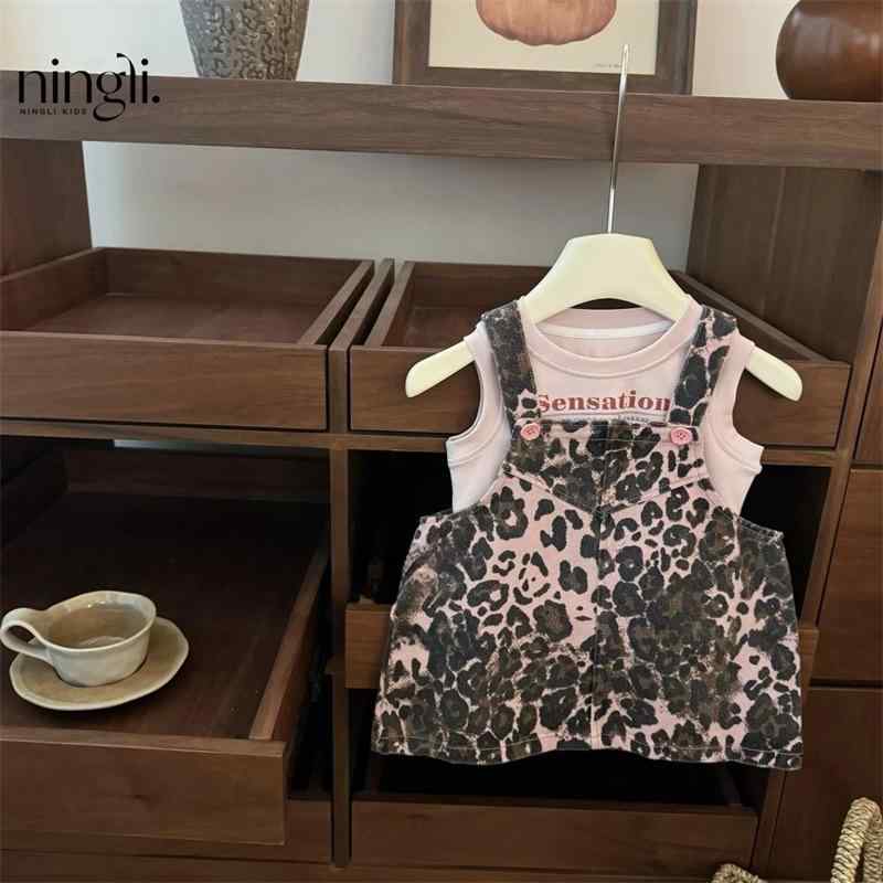 ワンピース キッズ 女の子 ヒョウ柄 ノースリーブ セットアップ 子供服 上下セット かわいい 薄手 綿 ..