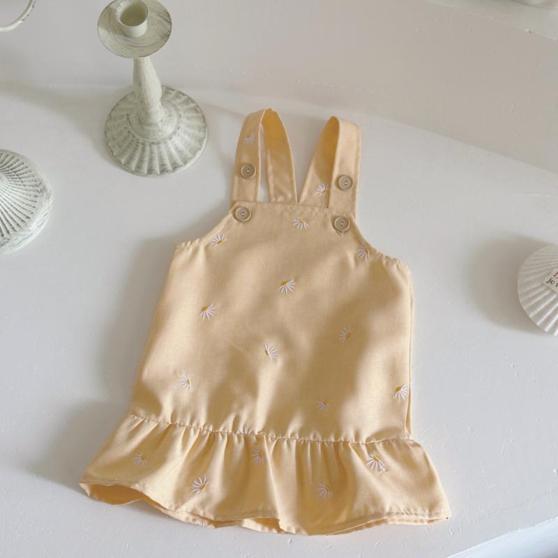 ワンピース ベビー服 女の子 夏 花柄 刺繍 チュニック 背 荷葉 裾 橙色 66 73 80 90 100cm かわいい 普..