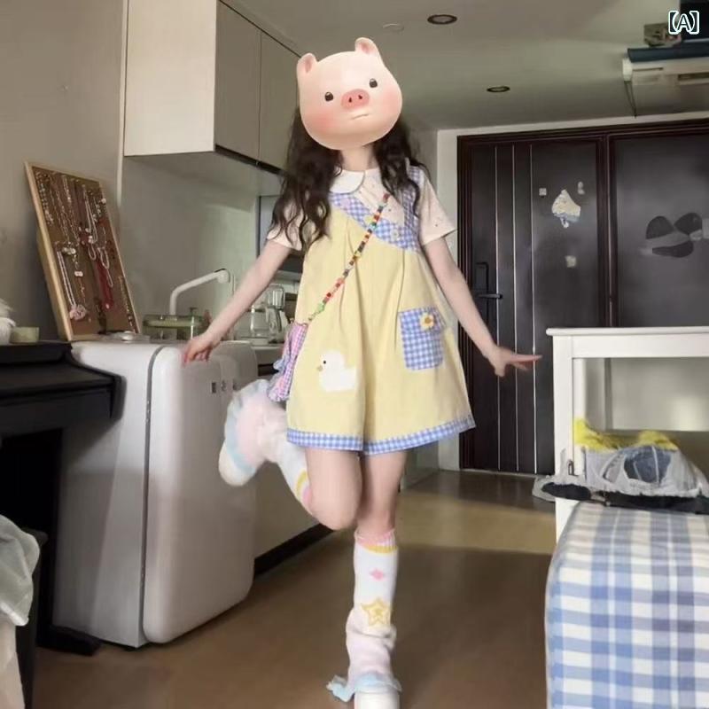 ワンピース キッズ 女の子 夏物 半袖 背েন্টサロペット 2点セット 子供服 かわいい...