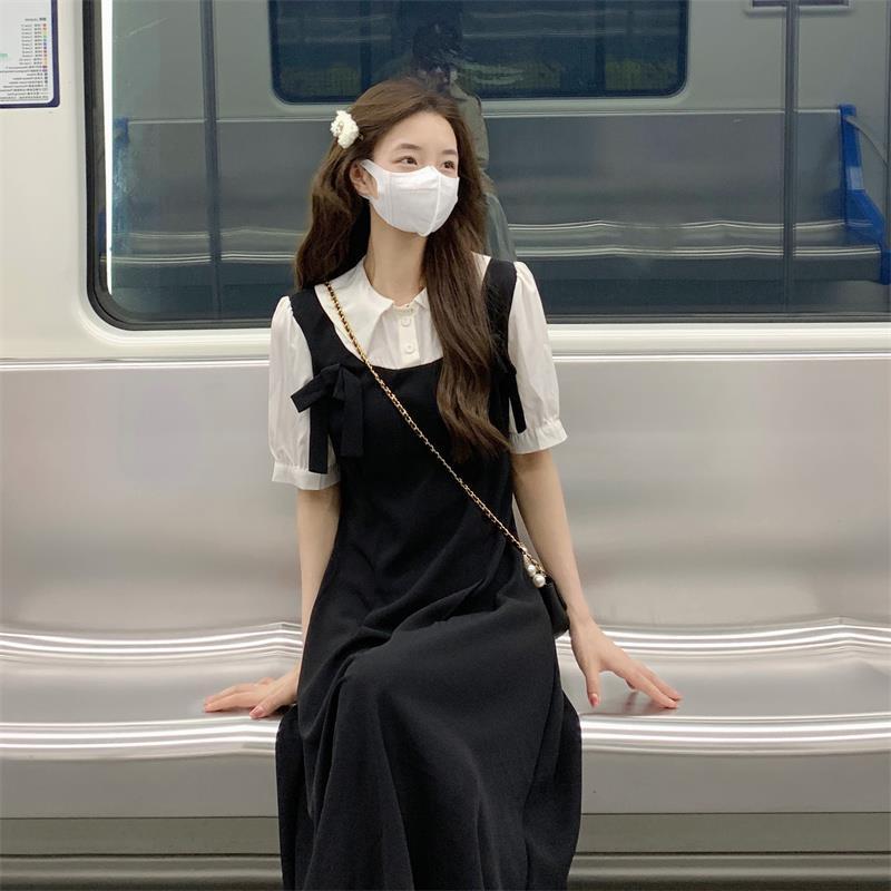 ・カテゴリ: ワンピース・スタイル: プリンセス風、スイート、ガーリー・柄: 無地・素材: ポリエステル・スカート丈: ミモレ丈・スカートタイプ: Aライン・ネックライン: セーラーカラー・袖丈: 半袖・ウエスト: ハイウエスト・色: ブラ...