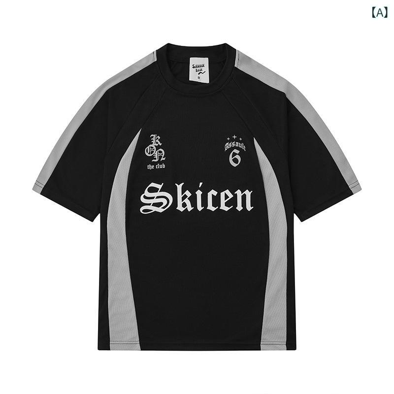 Spain （Clubs） - Tシャツ メンズ 短袖 ヒップホップ ストリート アルファベット プリント ゆったり トップス 黒 白 夏 涼しい 綿ポリエステル 素材 青春 流行 ルーズ フィット 休闲 着こなし インパクト デザイン クリエイティブ プリント ユニセックス スタイル