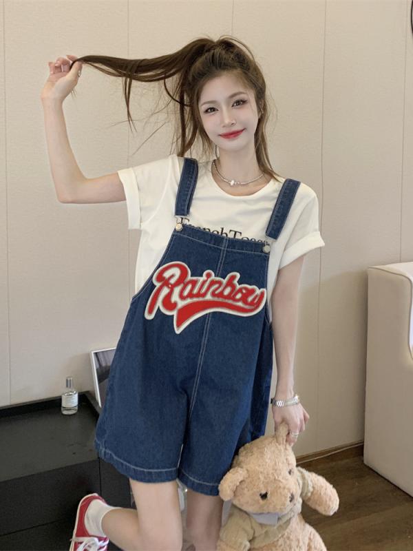 Capri Pants - デニム 背広パンツ レディース 夏 2025 牛仔布 綿 混合素材 高腰 直筒 膝上丈 ワイドレッグ ゆったり 通勤 気質 洗い加工 無弾性 ブルー 復古 港風 工装 学生 スタイル