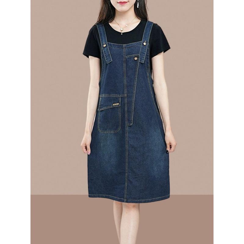 ワンピース レディース デニム ジャンパースカート カジュアル ストリート 短め ミニ丈 M L XL 2XL 3XL 4XL 体型カバー ゆったりめ