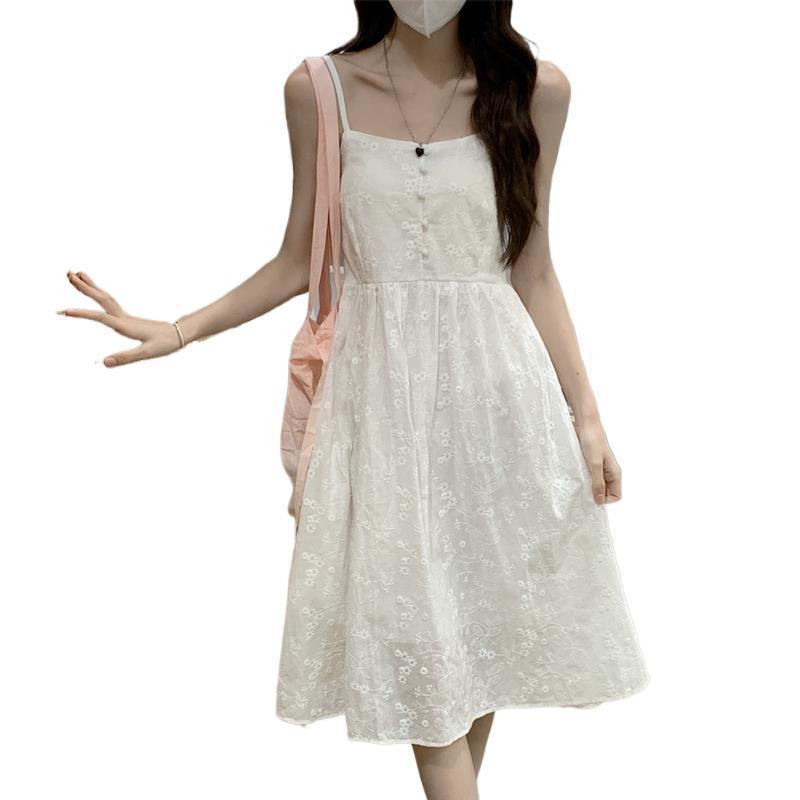 ワンピース レディース サマーワンピース 接触冷感 ノースリーブ Aライン フレアスカート ミモレ丈 中国風 レトロ かわいい 白