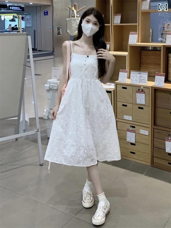 ワンピース レディース サマーワンピース 接触冷感 ノースリーブ Aライン フレアスカート ミモレ丈 中国風 レトロ かわいい 白