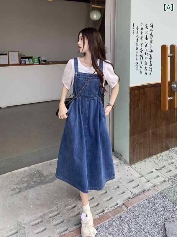 ワンピース レディース デニム 背中開き 高見え ノースリーブ Aライン ミモレ丈 ロング丈 ウエスト切り替え ブルー 綿 コットン おしゃれ かわいい カジュアル 春夏