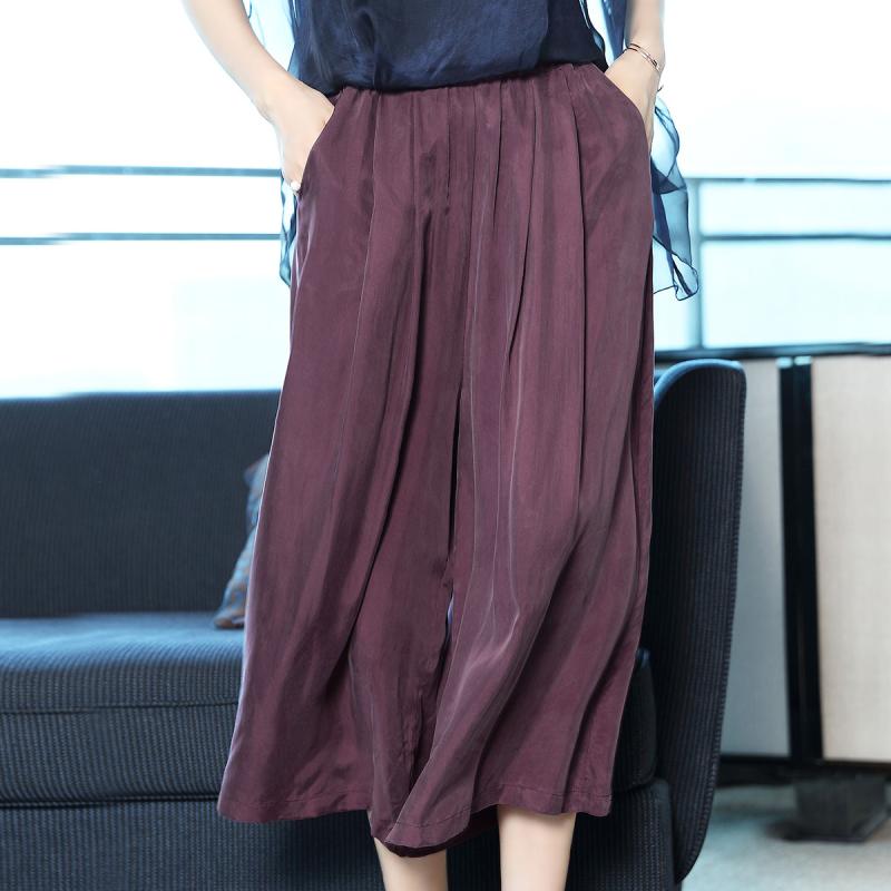 パンツ レディース 銅アンモニア繊維 キュプラ ワイドレッグパンツ スカーチョ 七分丈 ミドルウエスト ..