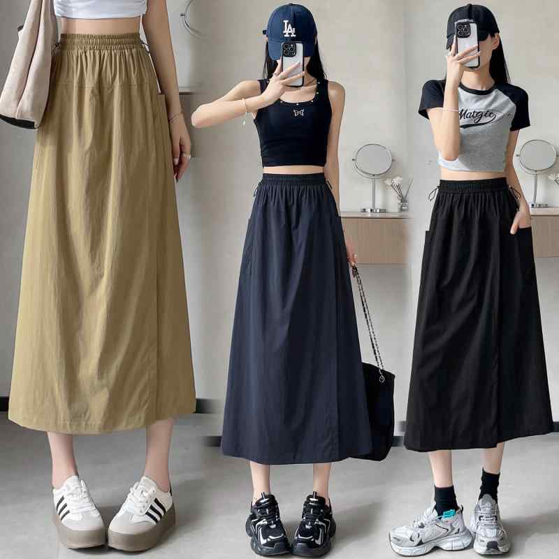 スカート レディース 三防 ワークスカート 9分丈 Aライン フレアスカート ゆったり 高見え 普段使い お出かけ ブラック カーキ ネイビー