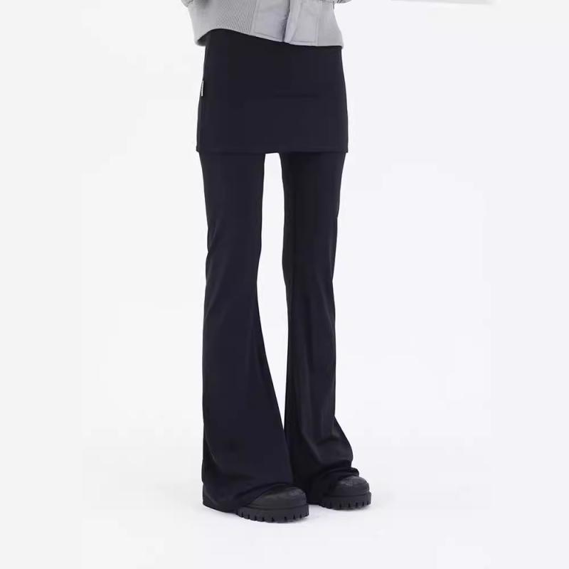 スカート レディース 喇叭パンツ ロングパンツ 再生繊維 ポリエステル 切り替え 伸縮性 ミドルウエスト 黒 普段使い 部屋着