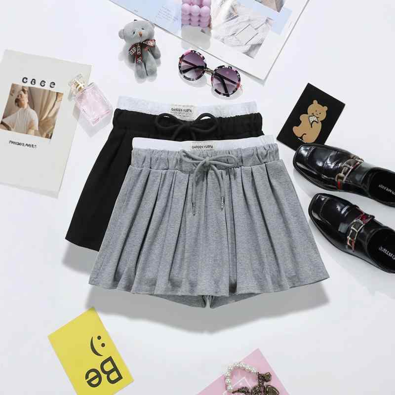 スカート付きショートパンツ レディース ガールズ レース 切り替え ドローストリング スウェットパンツ ミニ丈 カジュアル 伸縮性 ウエストゴム 部屋着 普段使い グレー ブラック 春