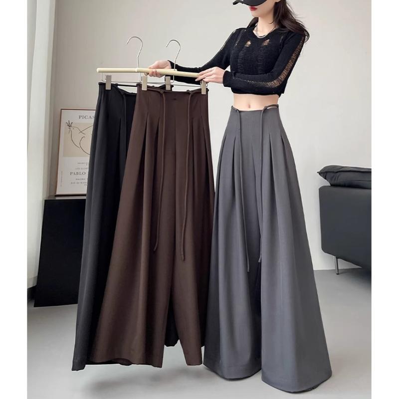 スーツ レディース ワイドパンツ 春秋 高見え デザイン ハイウエスト ゆったり リラックス スタイル パンツスカート レッド ブラック グレー コーヒー S M L XL