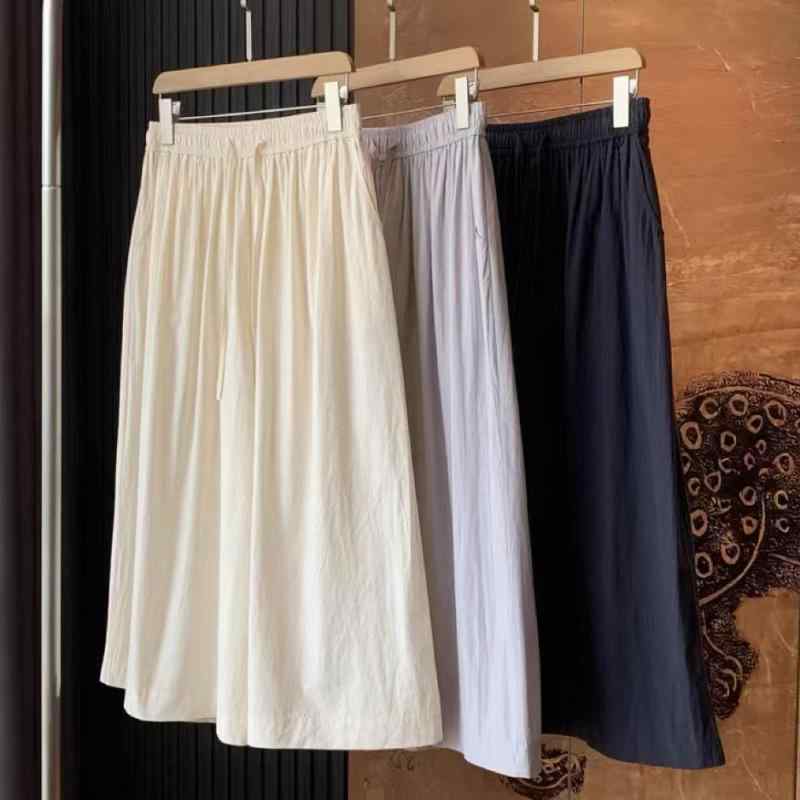 パンツ レディース 近江晒 綿 Aライン ワイドレッグ クロップド リラックス 高見え ズボン ボトムス 接触冷感 ゆったり ネイビー ベージュ 薄紫 春夏