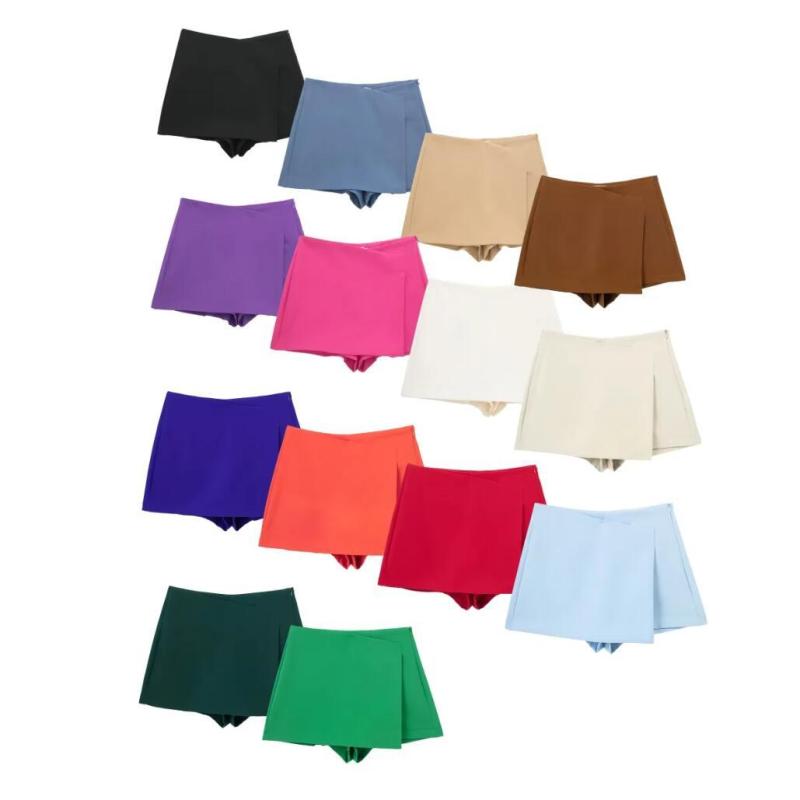 スカート レディース 春夏 高腰 マルチカラー アシンメトリー キュロットパンツ ポリエステル ストレートパンツ 紫 白 黒 青 カーキ St..