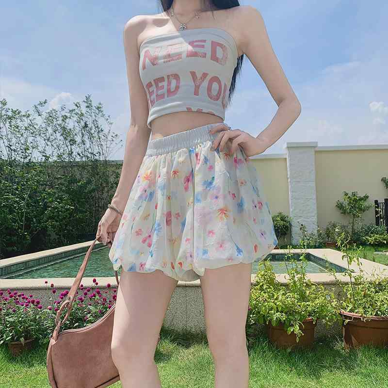 ショートパンツ レディース 小柄 ポリエステル 花柄 接触冷感 キュロットスカート ワイドレッグパンツ スウィート かわいい