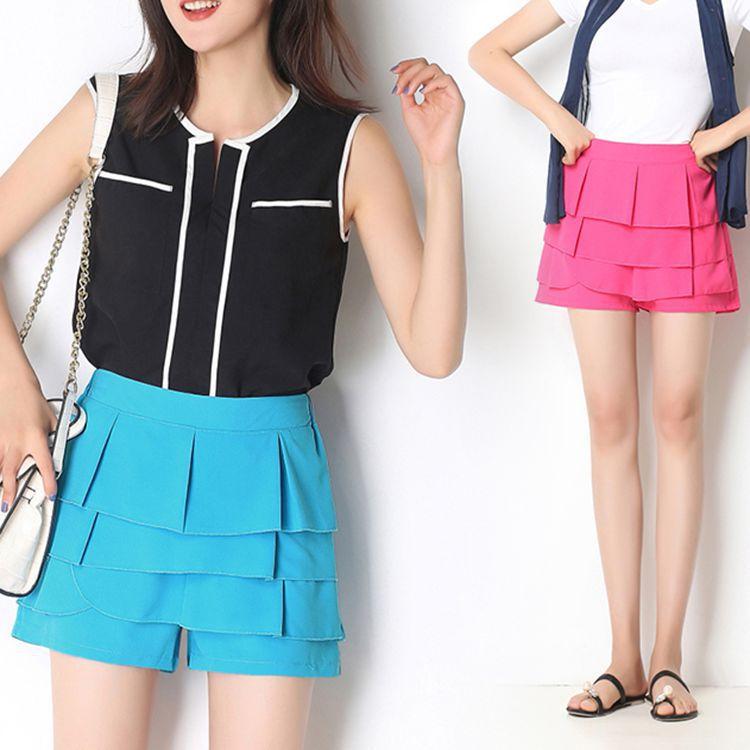 スカート レディース 春夏 キュロットパンツ ショートパンツ ゆったり 高見え シフォン ハイウエスト Aライン フレア 無地 白/ベージュ/イエロー/グリーン/ブラック/水色/ピンク系/ブルー