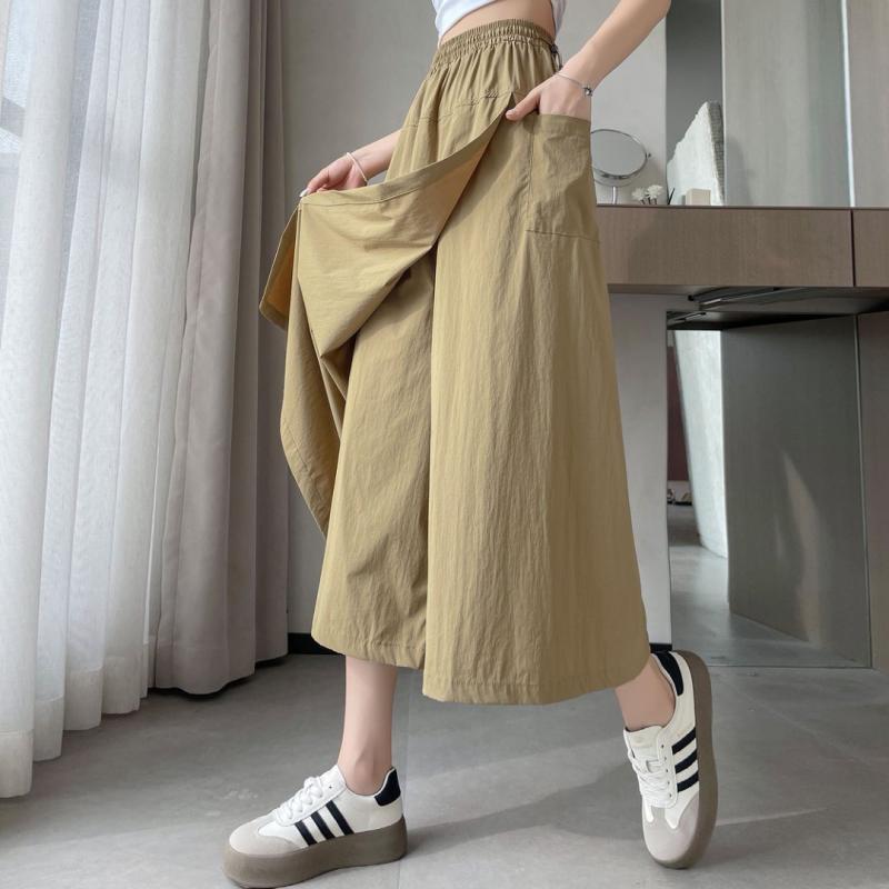 スカート レディース キュロットスカート 高見え Aライン ひざ下丈 9分丈 薄手 ゆったり ワイドレッグパンツ 接触冷感 混紡 ブラック カーキ ネイビー 通勤 きれいめ