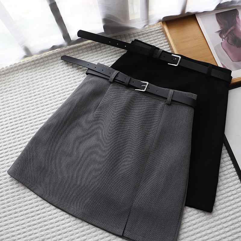 スカート レディース Aライン ミニスカート ショート丈 無地 ポリエステル ウエストベルト付き ブラッ..