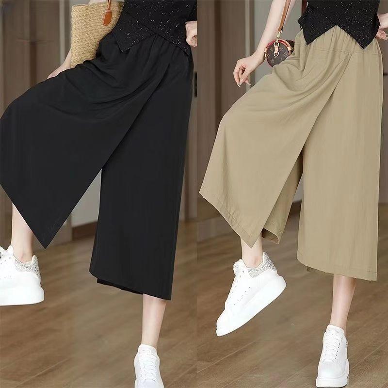 スカート レディース 高腰 ワイドパンツ 薄手 スリット入り キュロット 7分丈 8分丈 ゆったり 楽ちん ..