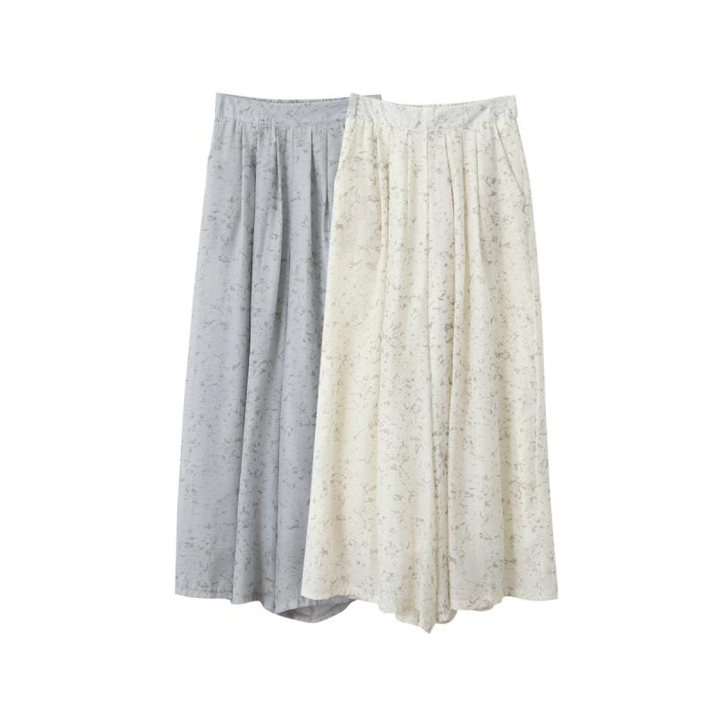 スカート レディース 水墨 染め ワイドレッグパンツ キュロット 高腰 テンセル混紡 リラックスパンツ 杏色 灰青色 9分丈パンツ 薄手 夏..