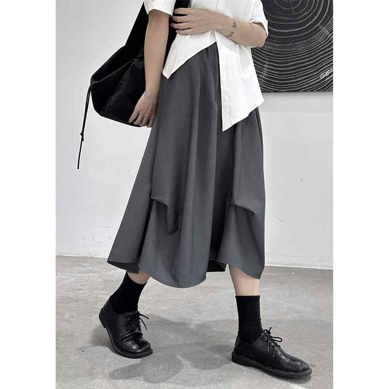 スカート レディース Aラインスカート ミモレ丈 ひざ下丈 無地 アシンメトリー 黒スカート モード系 カ..
