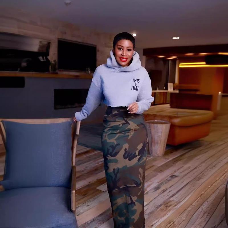 スカート レディース 迷彩柄 ロングスカート ポリエステル 高伸縮性 ハイウエスト スリット 快適 普段..