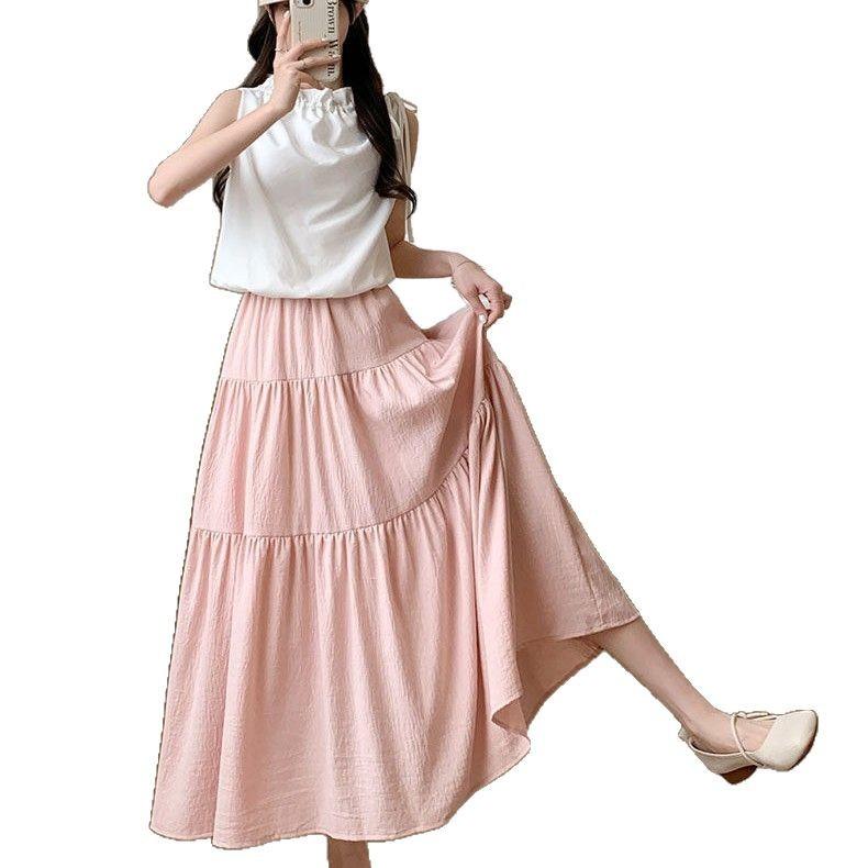 スカート レディース 春夏 Aライン ポリエステル 高見え ケーキスカート ロングスカート 裏地付き ホワ..