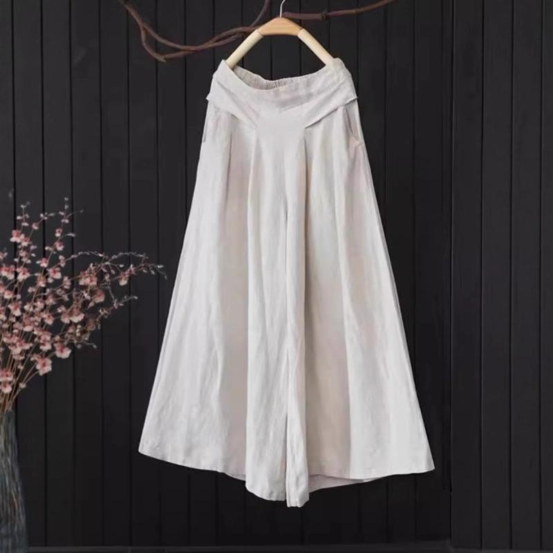 スカート レディース 麻混 ワイドレッグ スカーチョ ガウチョパンツ 九分丈 ハイウエスト リラックスパ..