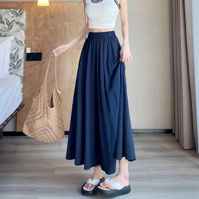 スカート レディース 9分丈パンツ キュロット ワイドレッグパンツ スカート風パンツ ポリエステル 伸縮..