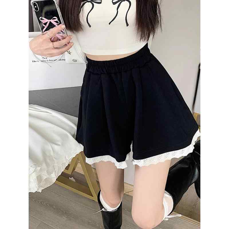 パンツ レディース ヨガパンツ スカート付き ショートパンツ 薄手 接触冷感 ワイドレッグパンツ スポーティ カジュアル 高腰 黒 グレー 大きいサイズ