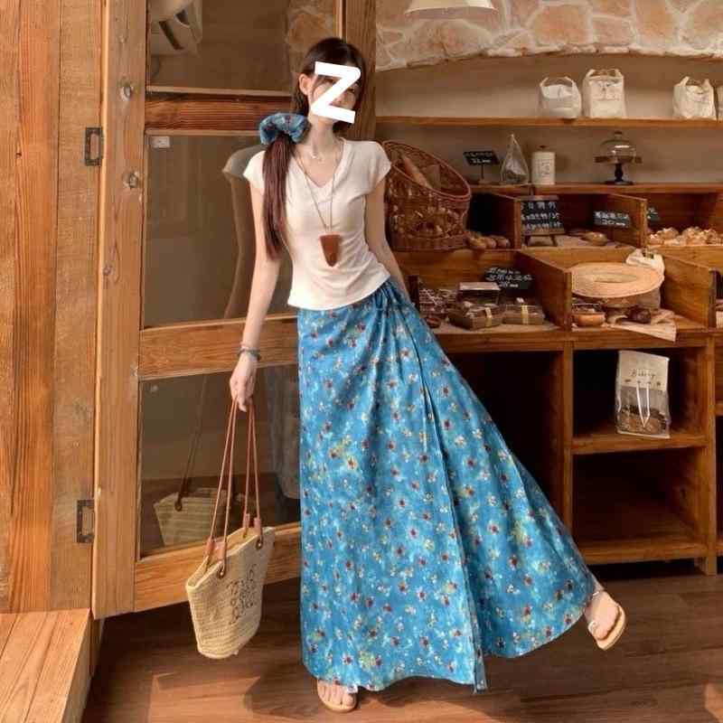 スカート レディース Aラインスカート フラワープリント ハイウエスト ミモレ丈 膝下丈 ポリエステル ..