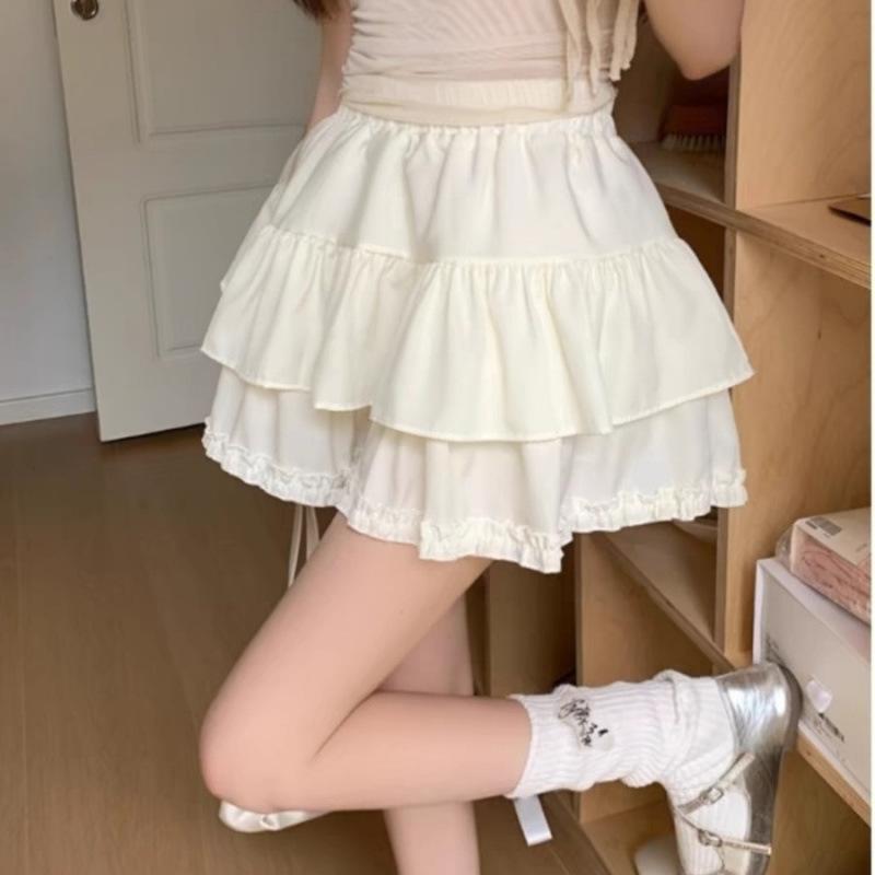 スカート レディース チュールスカート ミニスカート 春夏 フレアスカート Aラインスカート ハイウエスト 無地 フリル付き ペチパンツ付き かわいい ガーリー カジュアル