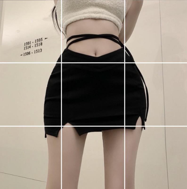 スカート レディース 黒 ミニ丈 ポリエステル ハイウエスト スリット入り タイトスカート 無地 大人 か..
