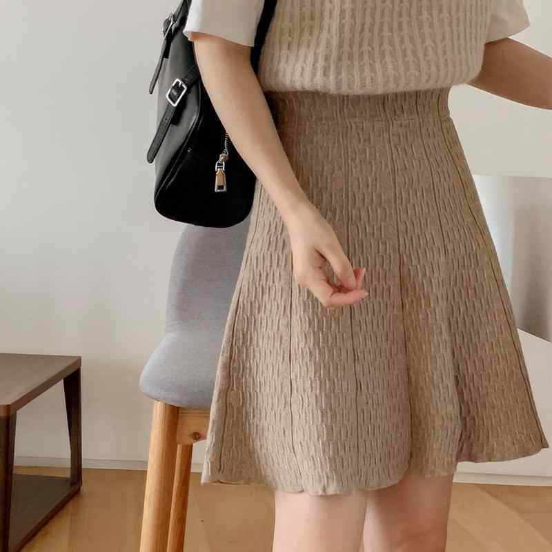 スカート レディース ニット 百褶 プリーツ Aライン ミニスカート ショート丈 ハイウエスト 無地 ベージュ グレー ブラック カーキ色 粘胶繊維 ポリエステル 通勤 きれいめ 上品