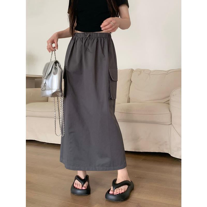 スカート レディース Aラインスカート ミディ丈 無地 ポリエステル オックスフォード生地 春秋 黒 ブラ..