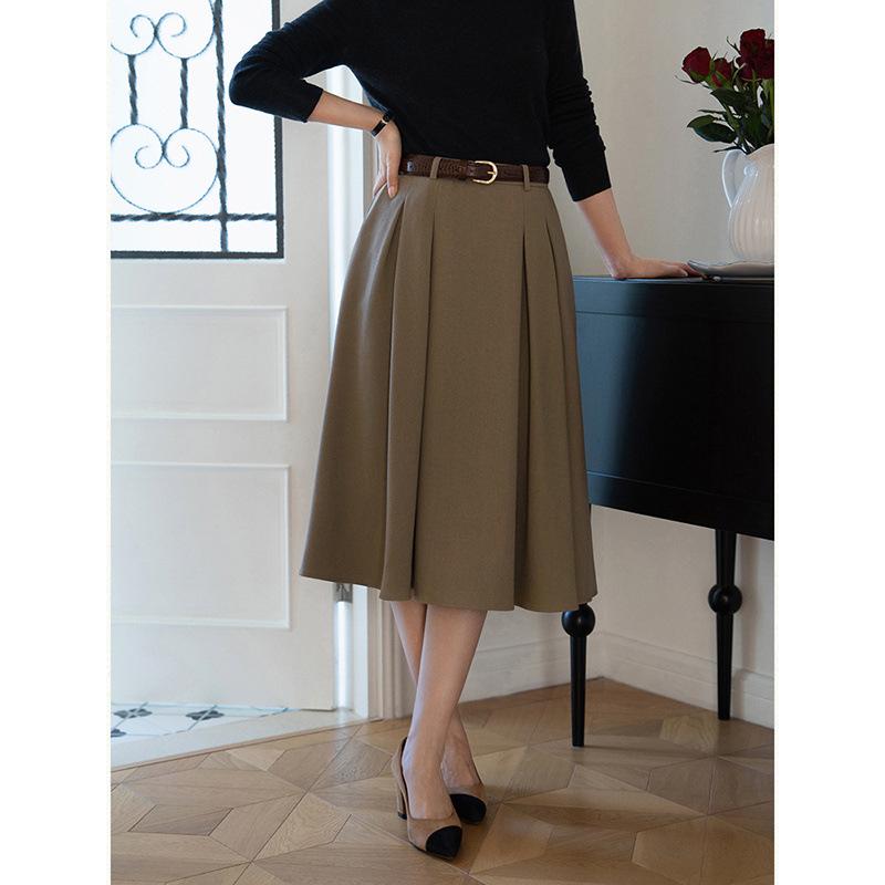 スカート レディース ハイウエスト 百褶スカート ミモレ丈 Aライン 無地 ポリエステル 人棉 切り替え ..