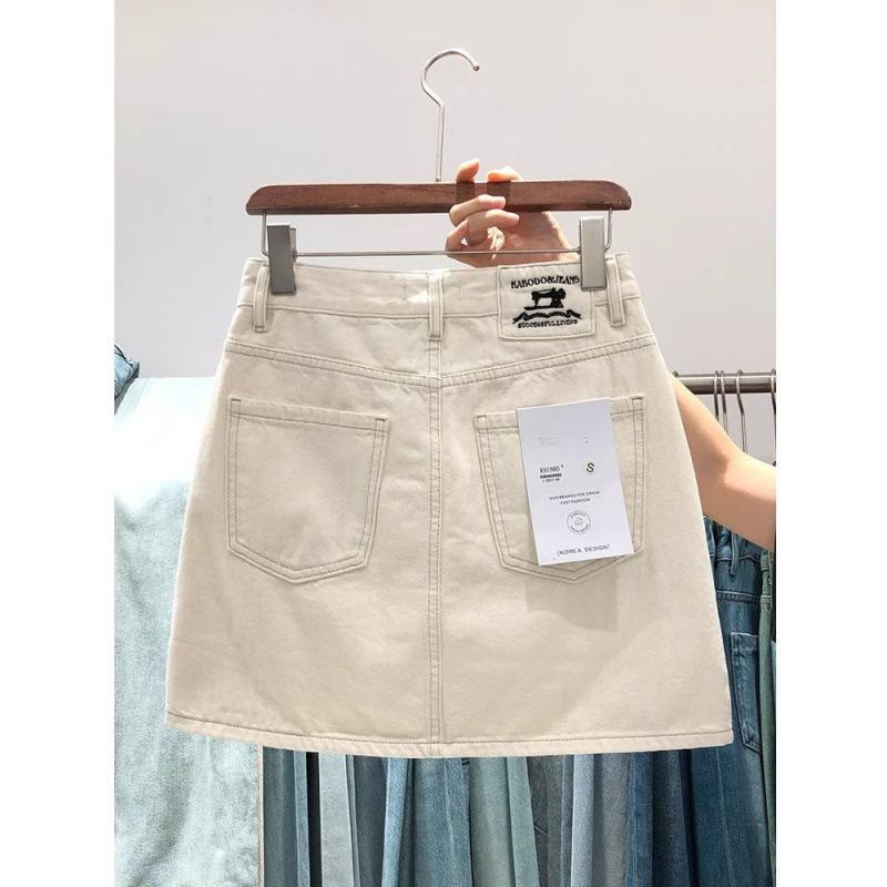 スカート レディース デニム Aライン ミニスカート ハイウエスト 幾何学柄 コットン 春夏 ガーリー か..