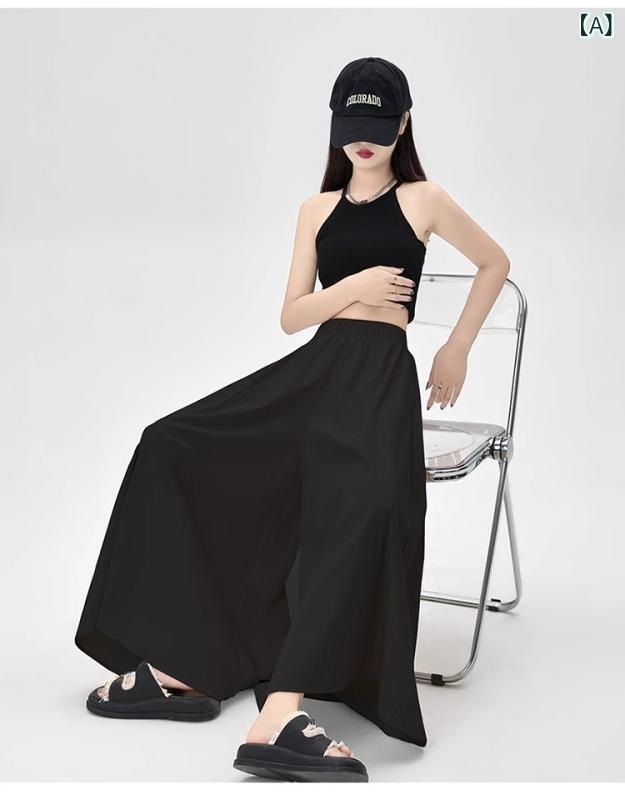 シャドーテールのスカート レディース パンツ キュロット ワイドパンツ ロング丈 ポリエステル 接触冷感 高見え 美脚 ミモレ丈 春夏 黒 ブラック グレー M L XL 2XL 3XL｜アングル2