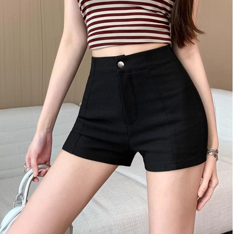 ショートパンツ レディース 高見え ポリエステル 美脚 タイト ホットパンツ 黒 春夏 薄手 ハイウエスト