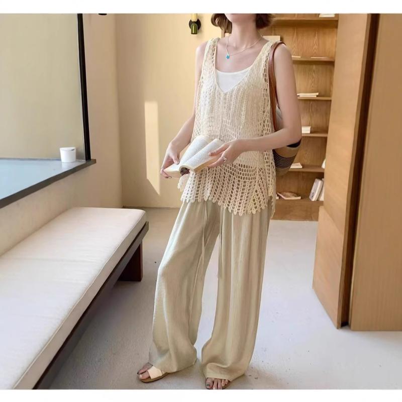 Other - パンツ レディース 亜麻 リネン ワイドレッグパンツ ガウチョパンツ イージーパンツ 薄手 高身長 ゆったり 涼しい 接触冷感 夏 春夏 黒 ブラック グレー ピンク系 イエロー ホワイト カーキ ブルー