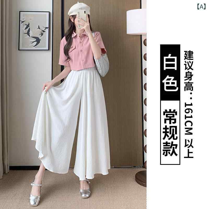 ワイドパンツ レディース 春夏 薄手 ポリエステル 高見え Aライン ゆったり 体型カバー ドレープ感 リラックス 山本風 スカンツ ホワイト ブラック