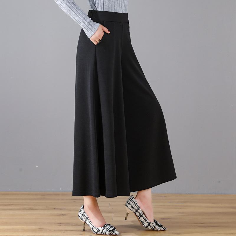 スカート レディース 大きいサイズ 9分丈パンツ キュロットスカート ゆったり ハイウエスト ワイドレッグパンツ ポリエステル 黒 緑 ワインレッド ポケット付き 薄手 快適 伸縮性 普段使い