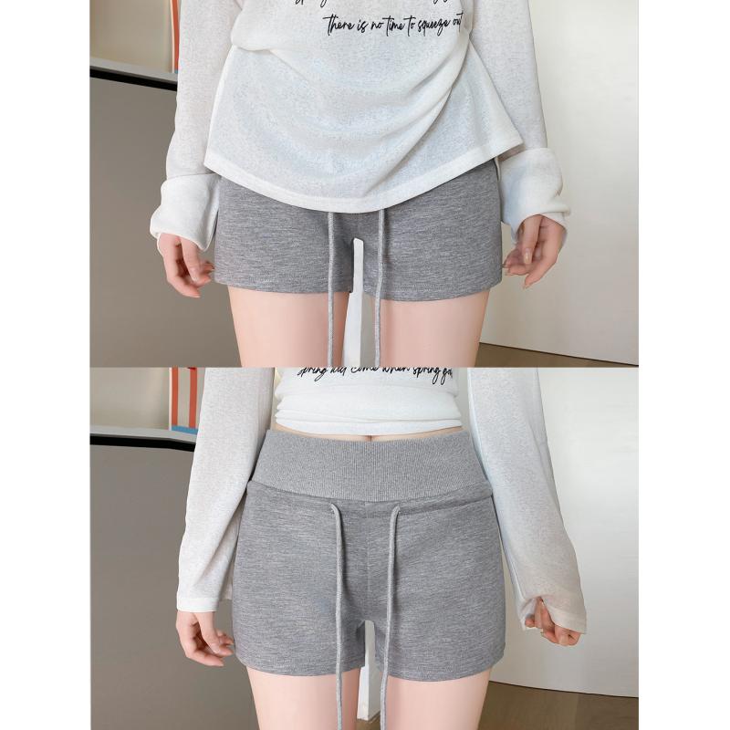 ショートパンツ レディース ハーフパンツ グレー 黒 ポリエステル混紡 高見え スポーティー カジュアル 直筒型 ハイウエスト 伸縮性 薄..