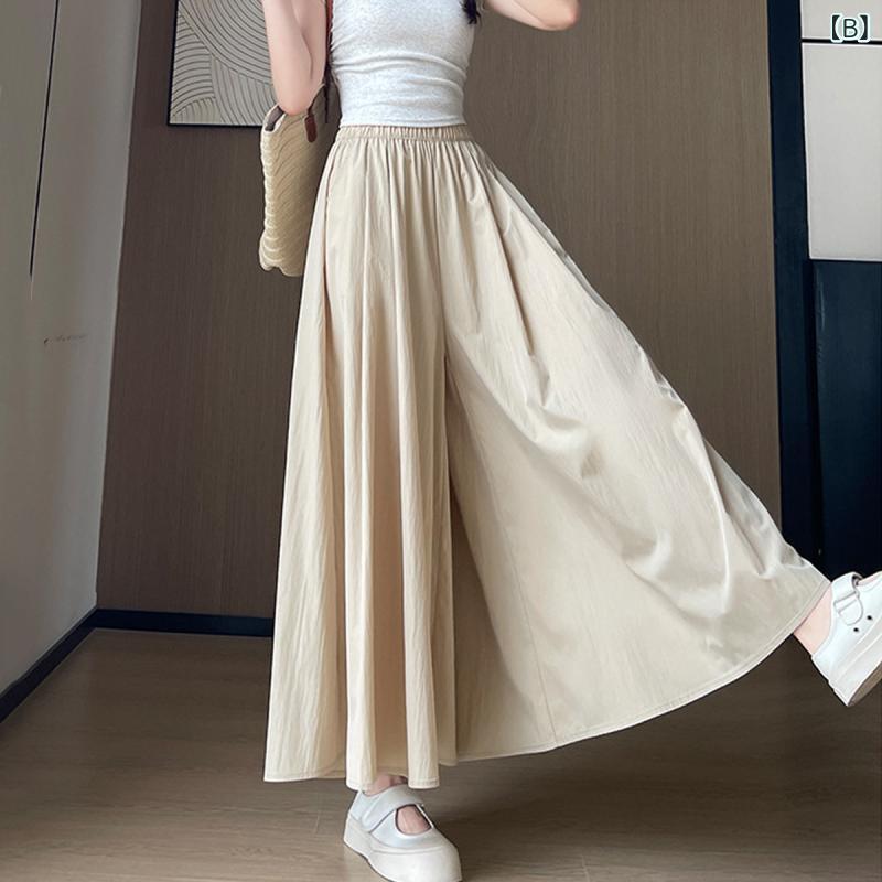 スカート レディース 高腰 ワイドレッグパンツ 薄手 ポリエステル 無地 春夏 カジ...