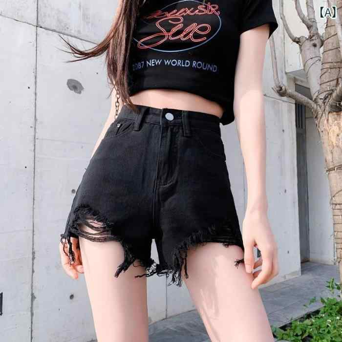 デニム ショートパンツ レディース 春夏 ハイウエスト 着痩せ ゆったり Aライン 大きいサイズ ホットパンツ 薄手 黒 白 青 灰色 2